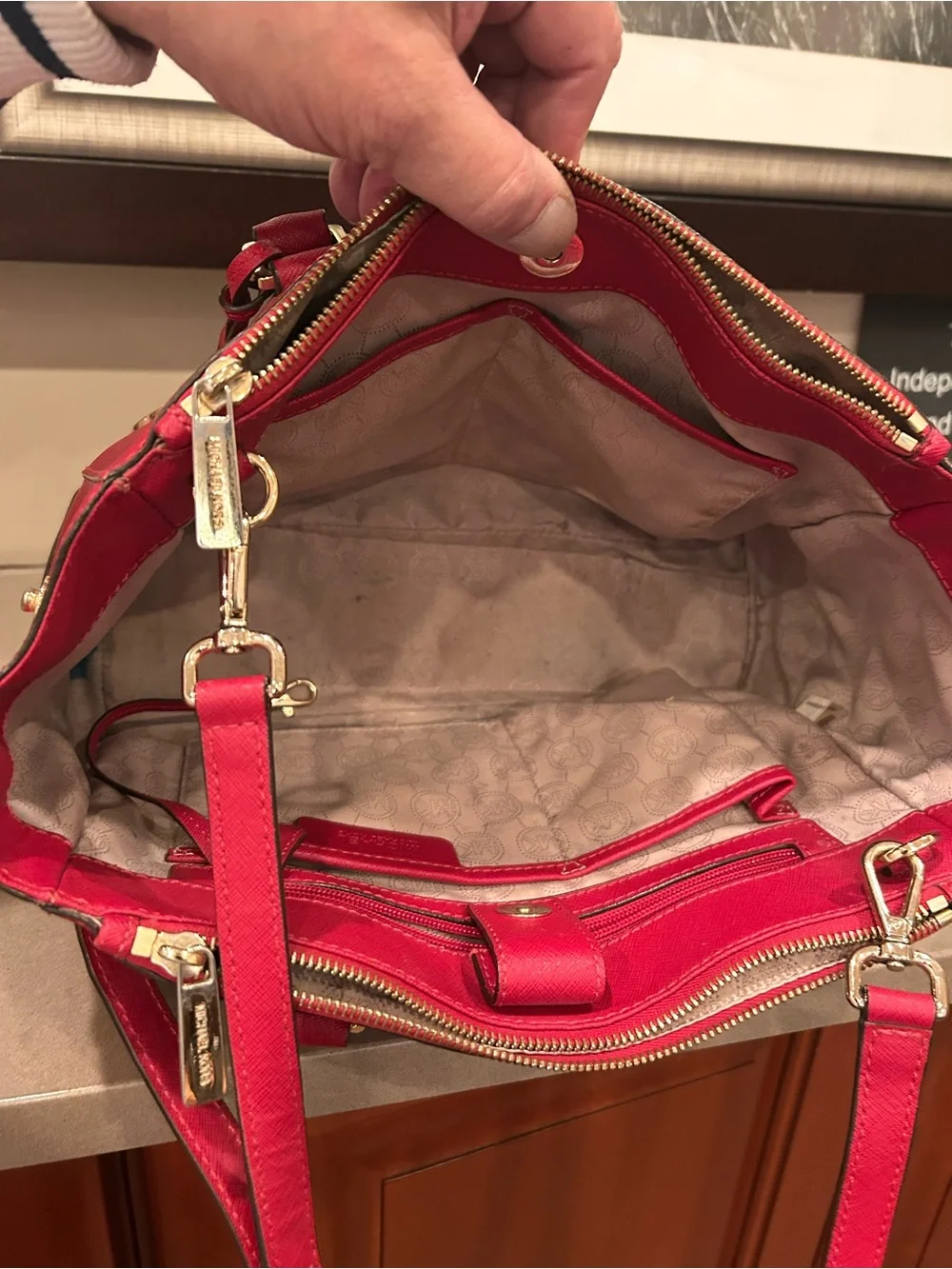 Michael Michael  Kors Red and Black Two-Tone Saffiano Satchel with Gold Hardware - Picture 7 of 11